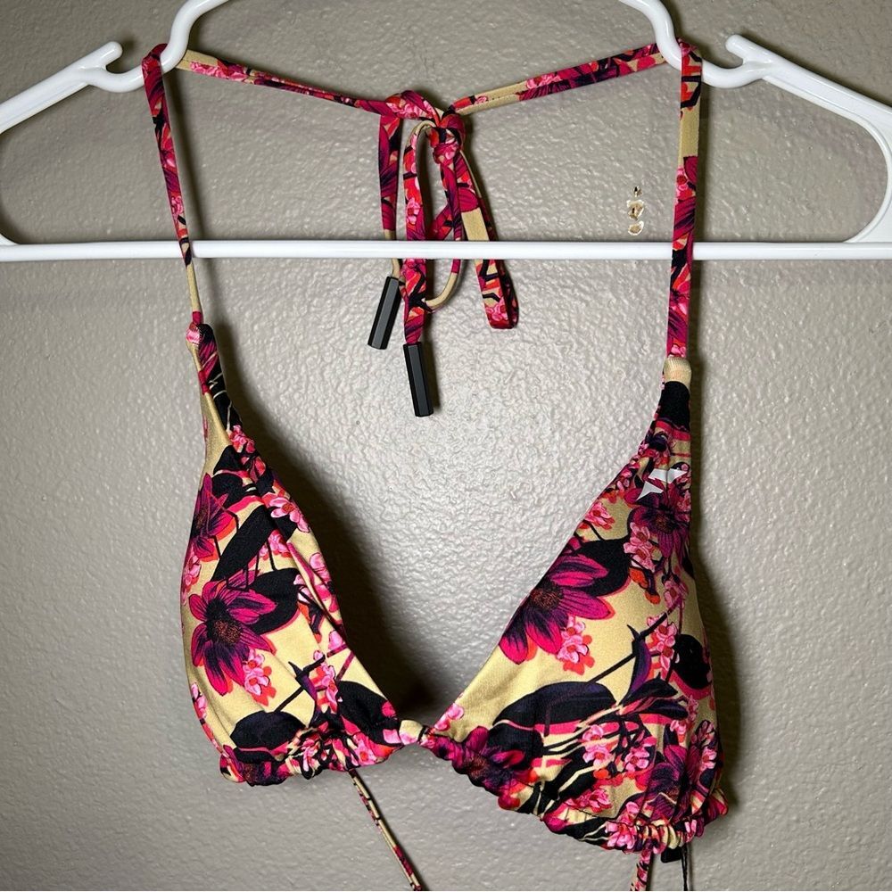 NEW Flag Nor Fail Floral Print Triangle Halter Bikini Swim Top Womens Size Large